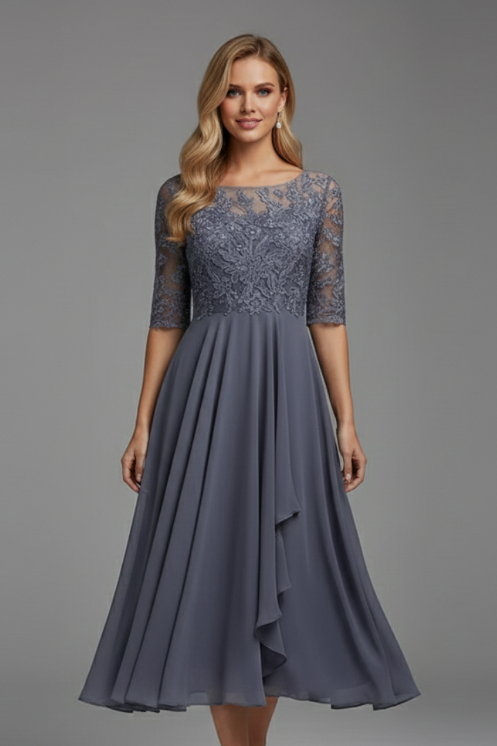 Norma | Women's Dress with Round Neckline and Short Sleeves