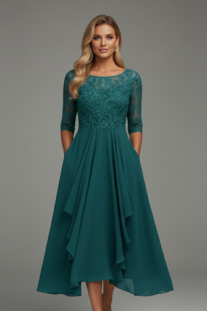 Norma | Women's Dress with Round Neckline and Short Sleeves
