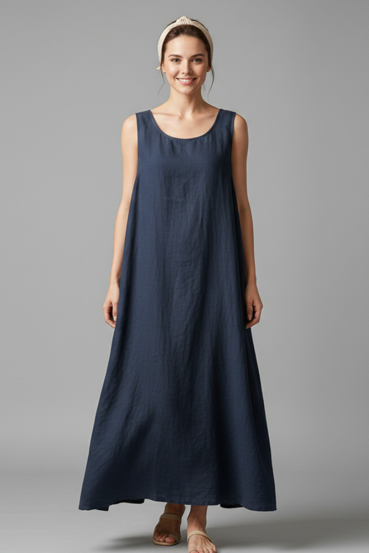 Oralie | Women's Dress with Round Neckline and Side Pockets