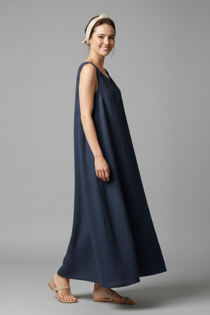 Oralie | Women's Dress with Round Neckline and Side Pockets