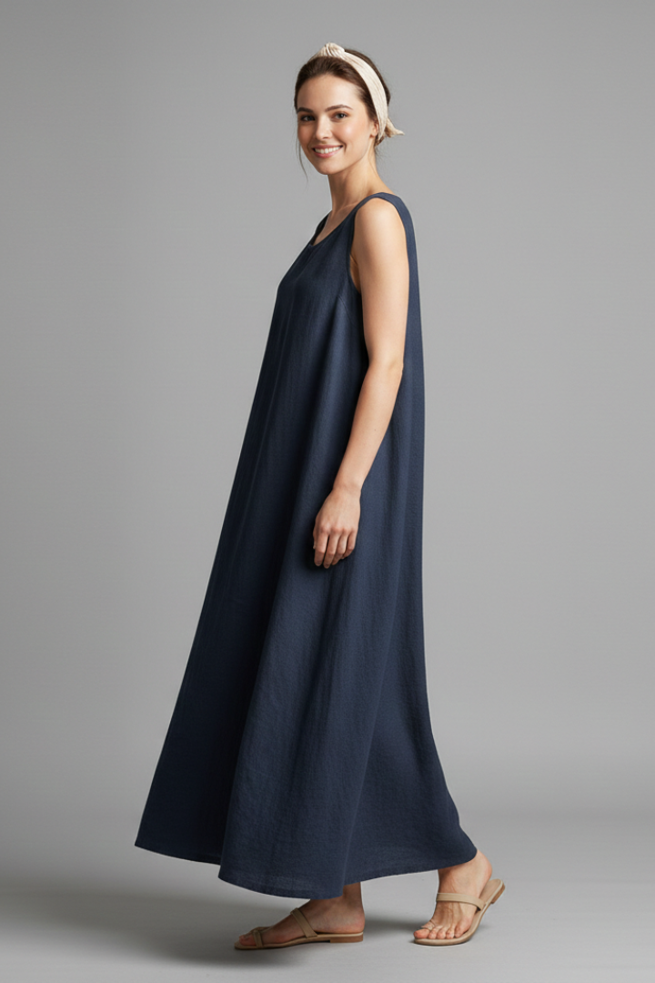 Oralie | Women's Dress with Round Neckline and Side Pockets