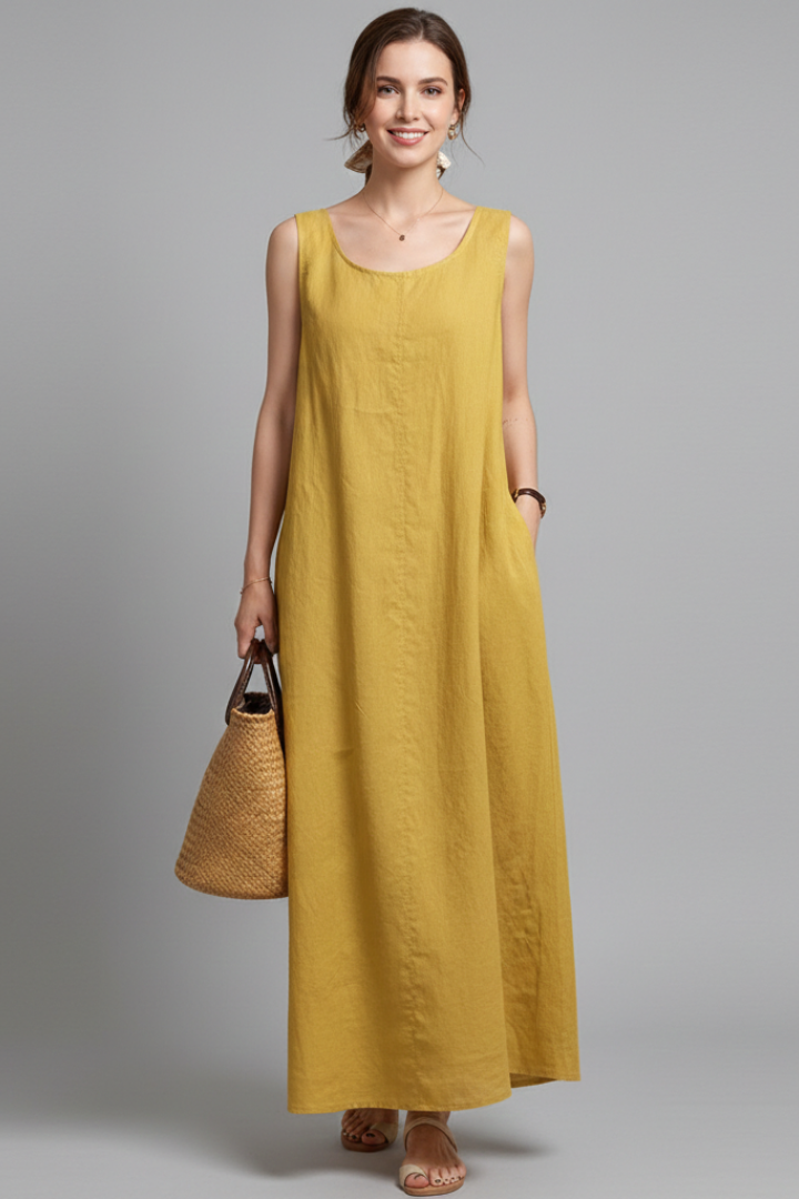 Oralie | Women's Dress with Round Neckline and Side Pockets