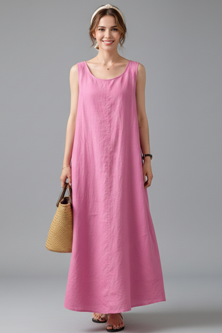 Oralie | Women's Dress with Round Neckline and Side Pockets