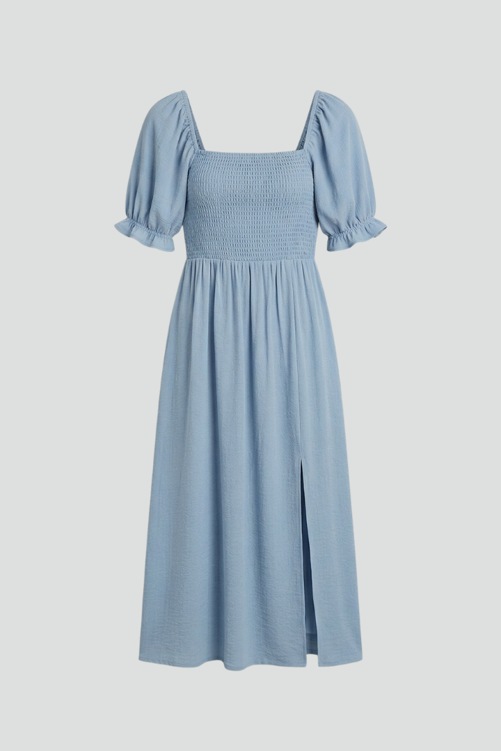 Placida | Women's Dress with Smocked Bodice and Side Slit