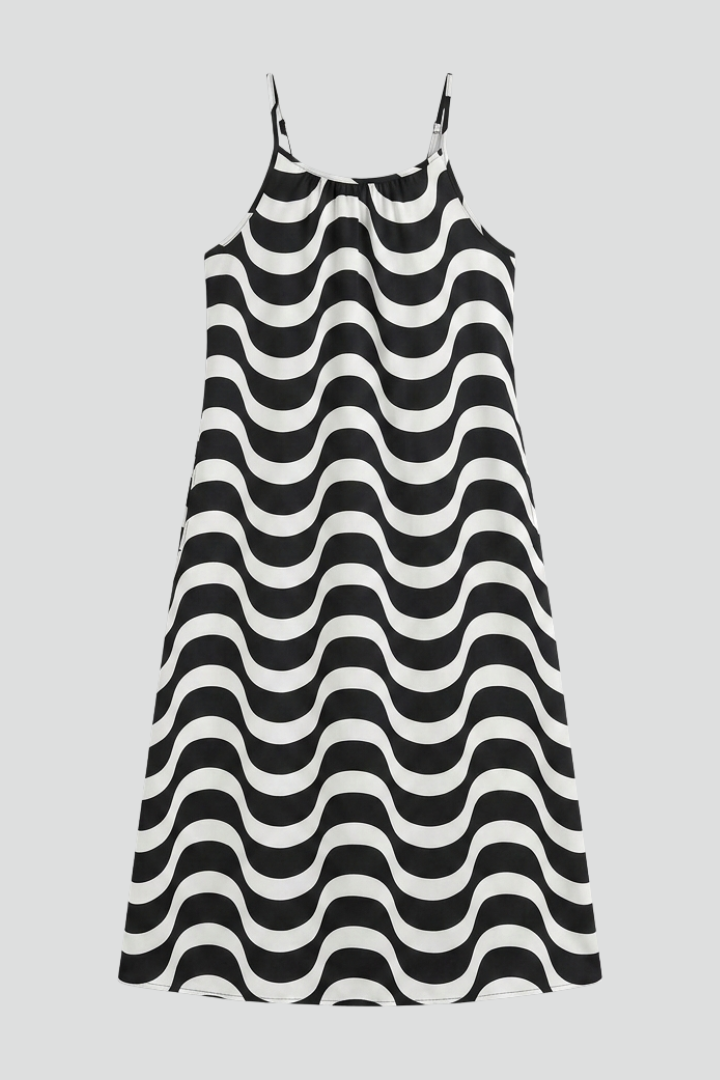 Odilia | Women's Dress with Spaghetti Straps and Wave Pattern