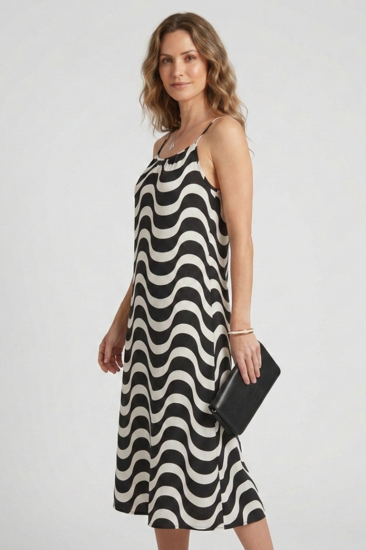 Odilia | Women's Dress with Spaghetti Straps and Wave Pattern