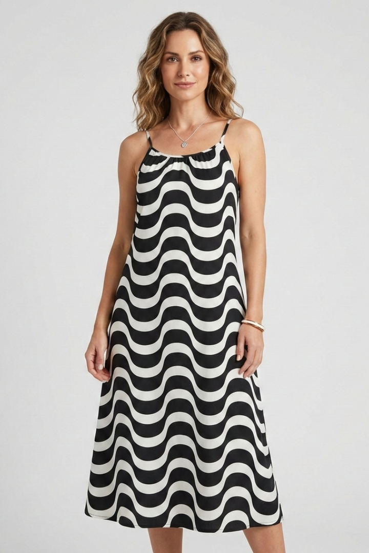 Odilia | Women's Dress with Spaghetti Straps and Wave Pattern