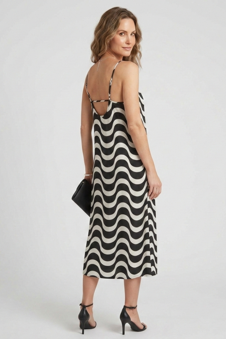Odilia | Women's Dress with Spaghetti Straps and Wave Pattern