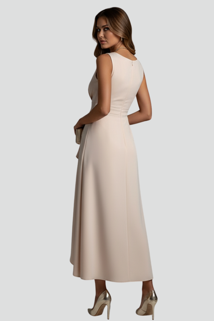Olive | Women's Dress with V-Neck and Asymmetrical Hem