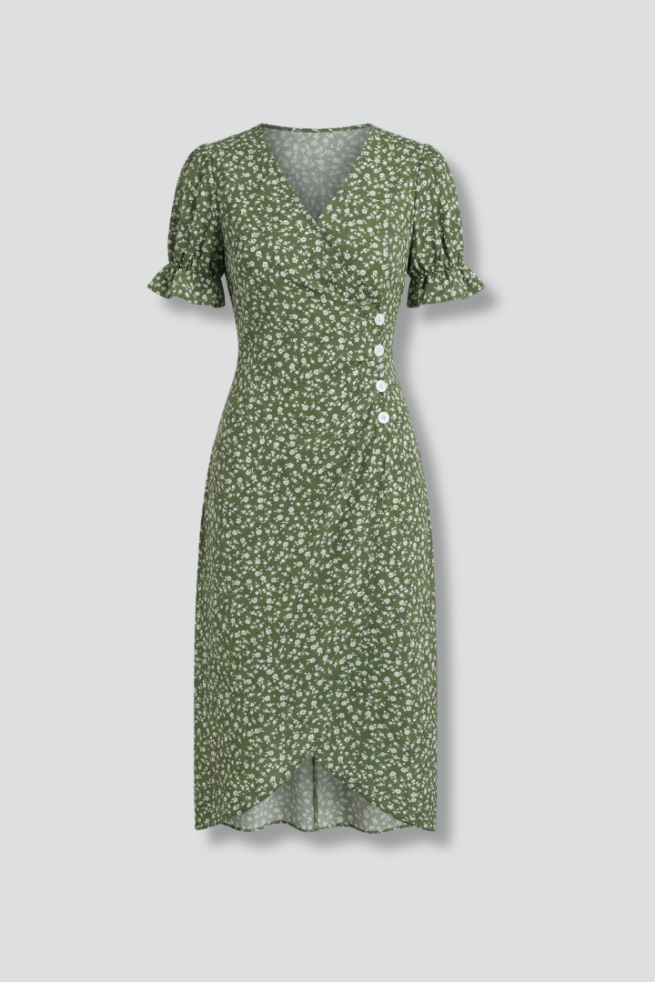 Peggy | Women's Dress with V-Neck and Button Front