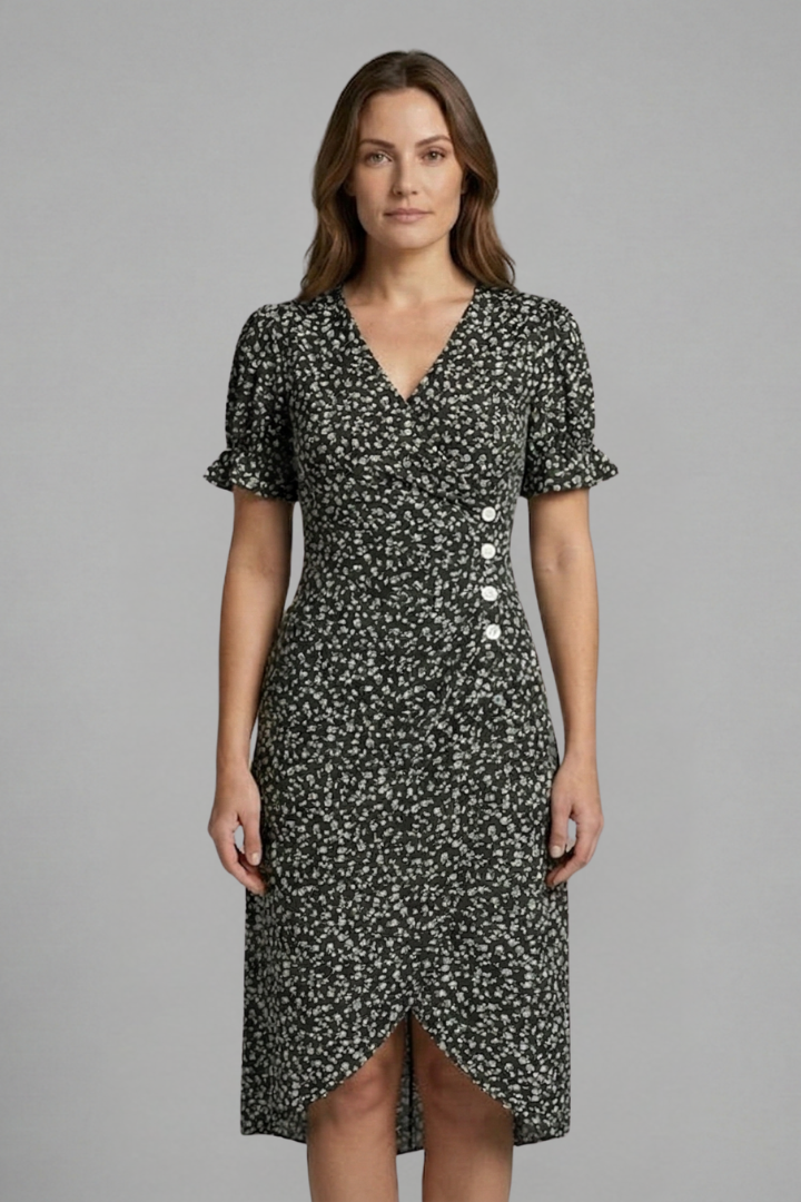 Peggy | Women's Dress with V-Neck and Button Front