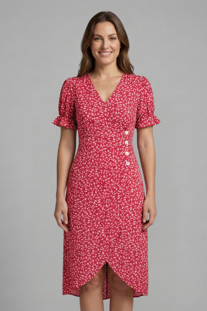Peggy | Women's Dress with V-Neck and Button Front