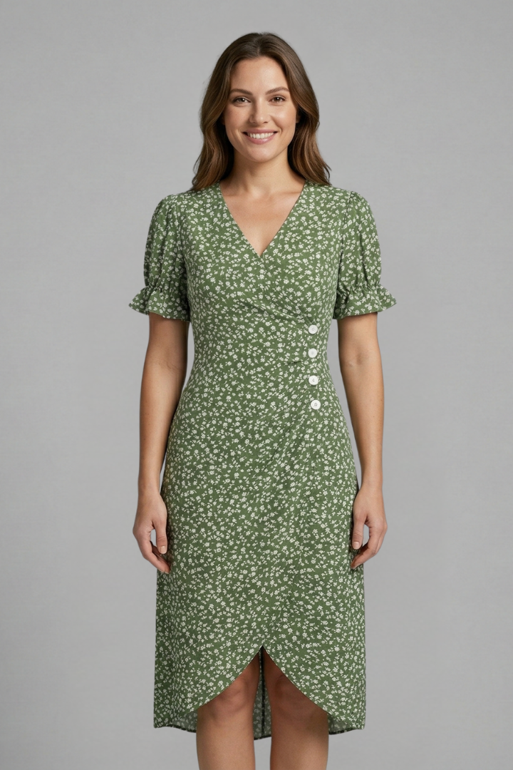 Peggy | Women's Dress with V-Neck and Button Front
