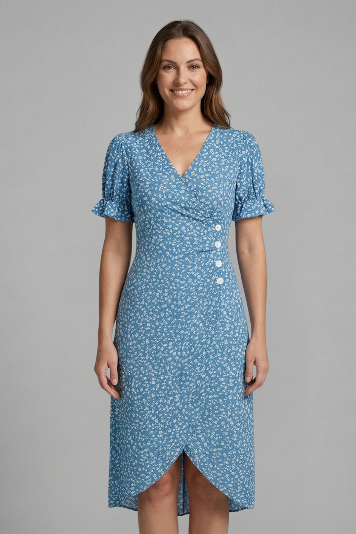 Peggy | Women's Dress with V-Neck and Button Front