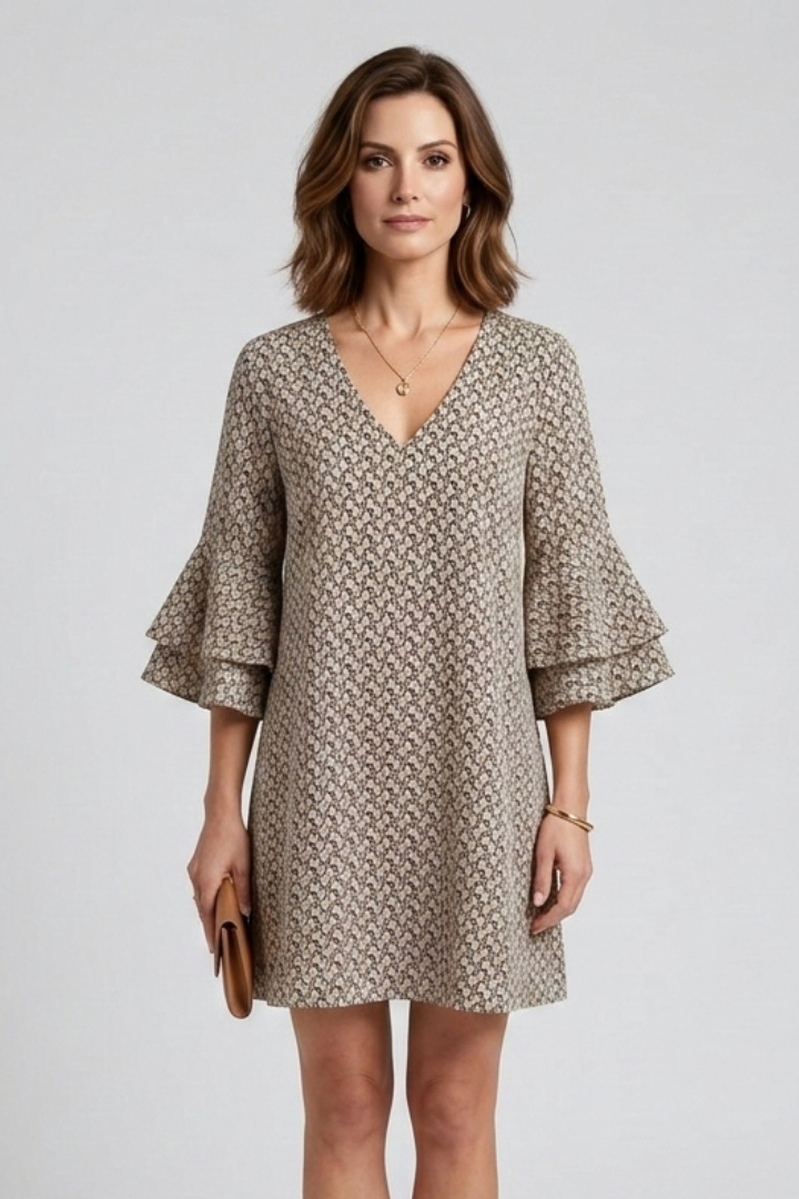 Lucetta | Women's Dress with V-Neck and Flared Sleeves