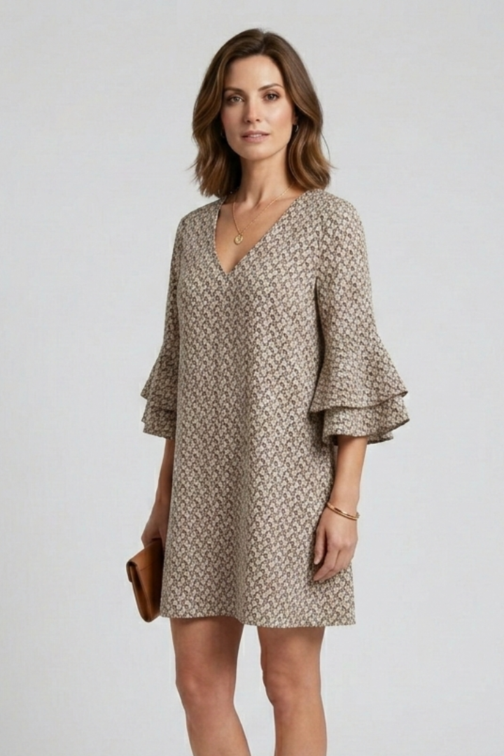 Lucetta | Women's Dress with V-Neck and Flared Sleeves