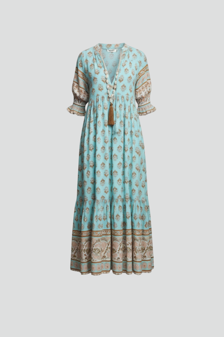Quilla | Women's Dress with V-Neck and Patterned Surface