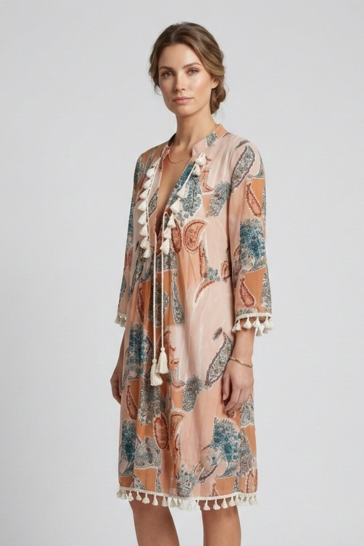 Lucilla | Women's Dress with V-Neck and Ruffle Trim