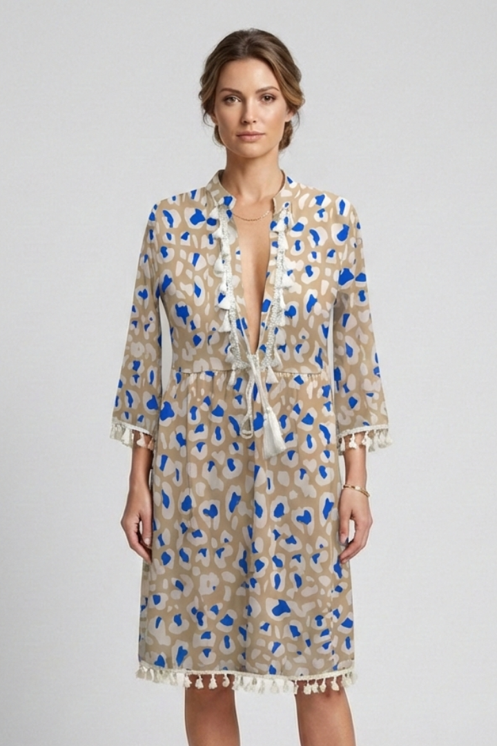Lucilla | Women's Dress with V-Neck and Ruffle Trim