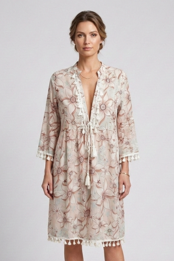 Lucilla | Women's Dress with V-Neck and Ruffle Trim