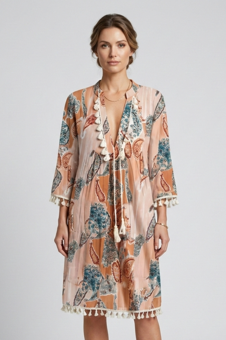 Lucilla | Women's Dress with V-Neck and Ruffle Trim