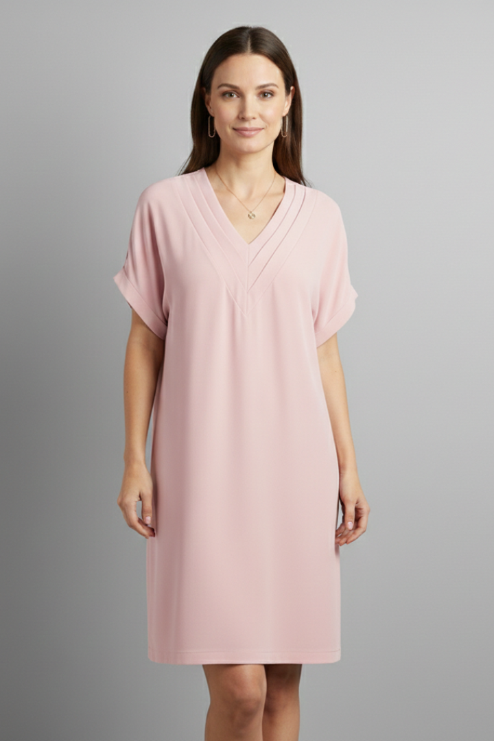 Meara | Women's Dress with V-Neck and Short Sleeves