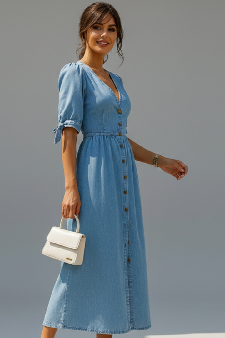 Renata | Women's Dress with V-Neckline and Button Placket