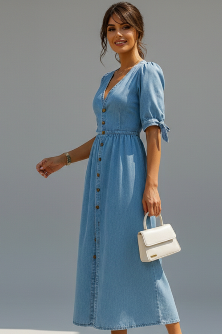 Renata | Women's Dress with V-Neckline and Button Placket