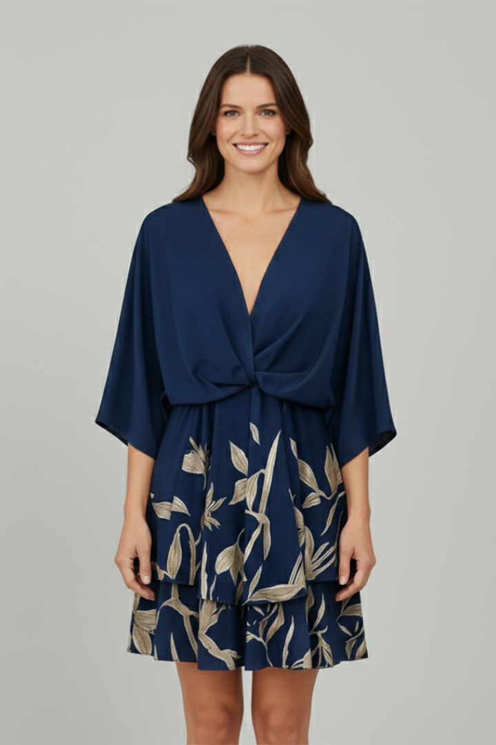 Livia | Women's Dress with V Neck and Ruffled Hem