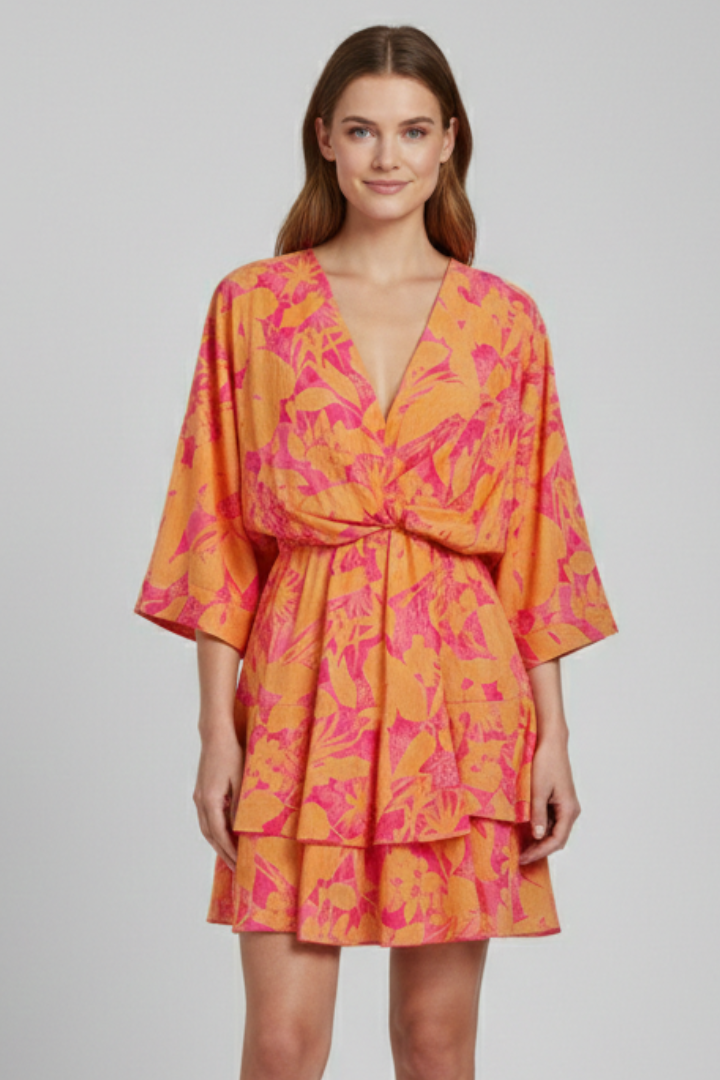 Livia | Women's Dress with V Neck and Ruffled Hem