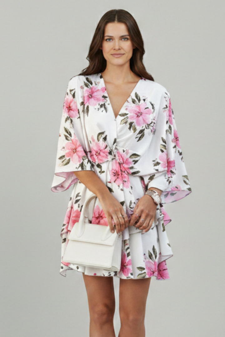 Livia | Women's Dress with V Neck and Ruffled Hem