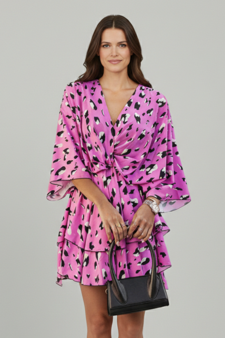 Livia | Women's Dress with V Neck and Ruffled Hem
