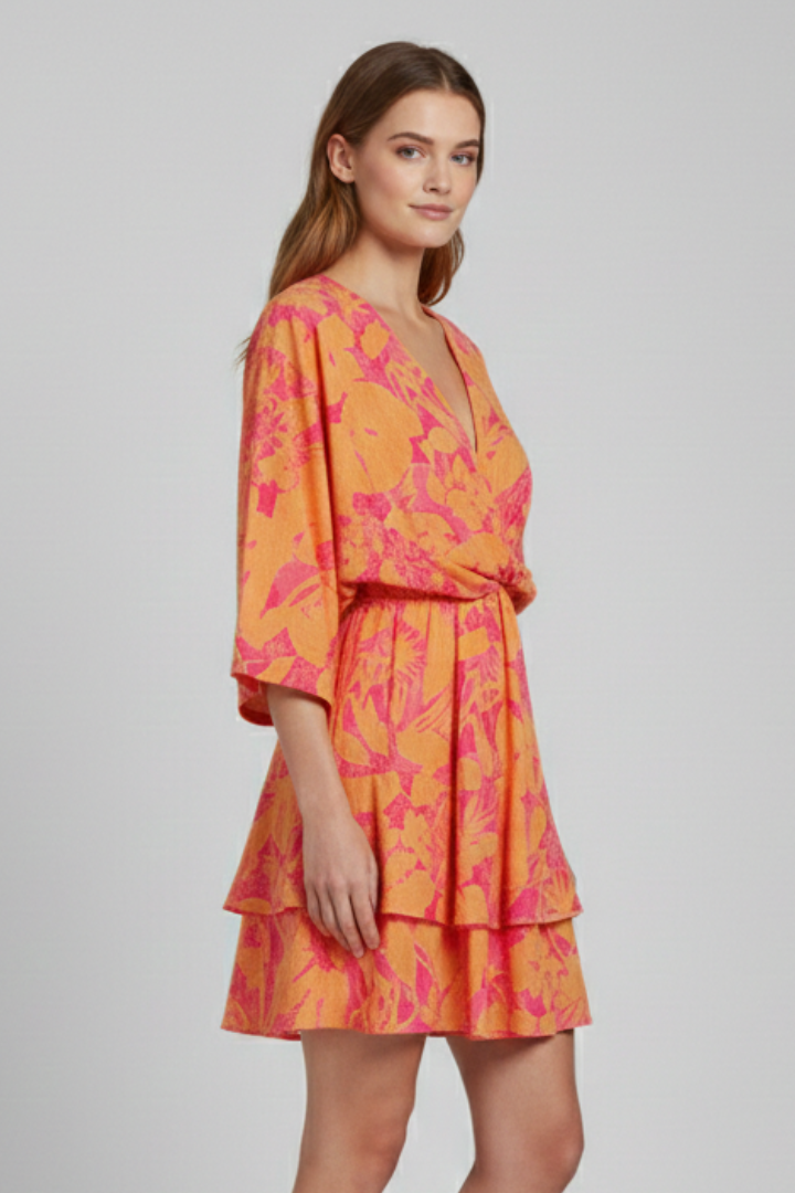 Livia | Women's Dress with V Neck and Ruffled Hem