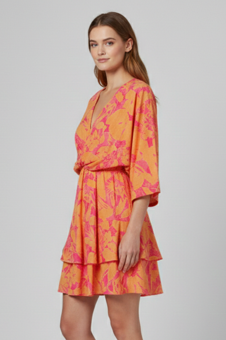Livia | Women's Dress with V Neck and Ruffled Hem