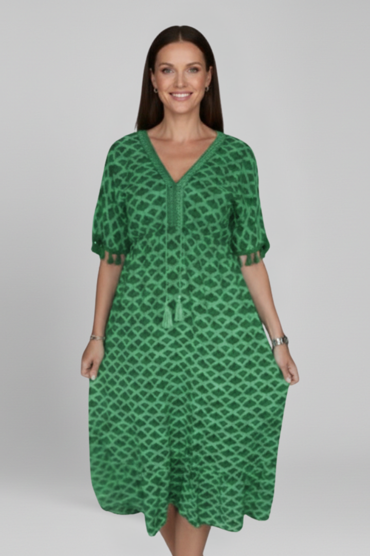 Poppy | Women's Dress with V Neck and Short Sleeves