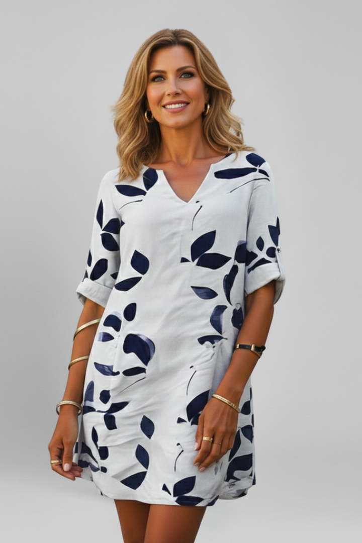 Michaela | Women's Dress with V Neck and Short Sleeves