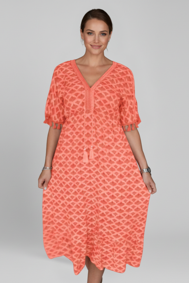 Poppy | Women's Dress with V Neck and Short Sleeves