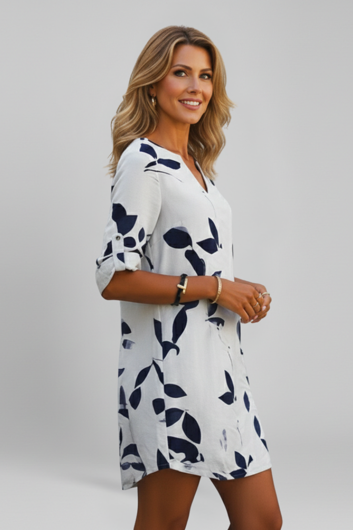 Michaela | Women's Dress with V Neck and Short Sleeves