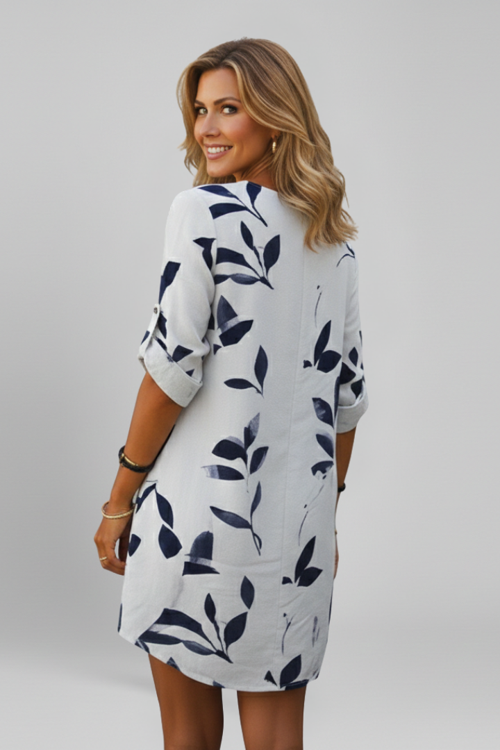 Michaela | Women's Dress with V Neck and Short Sleeves