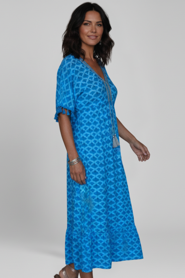 Poppy | Women's Dress with V Neck and Short Sleeves