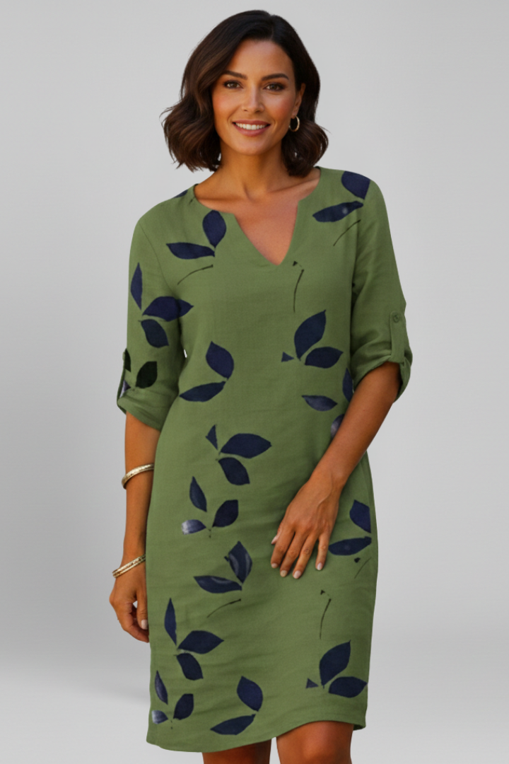Michaela | Women's Dress with V Neck and Short Sleeves