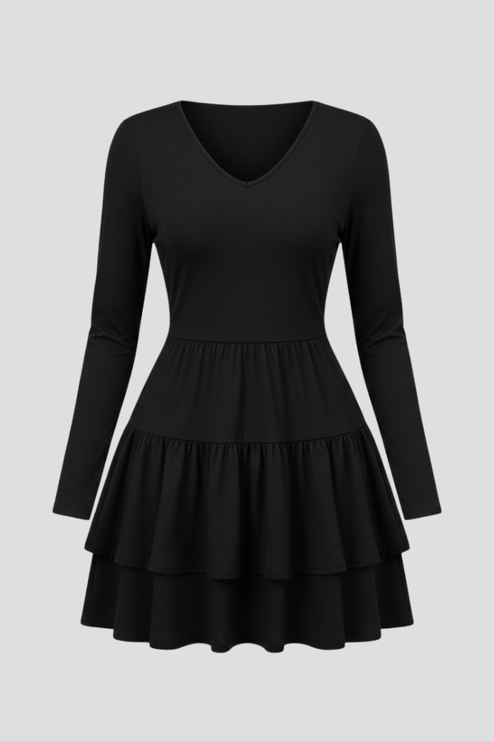 Nicoline | Women's Dress with V Neck and Tiered Skirt