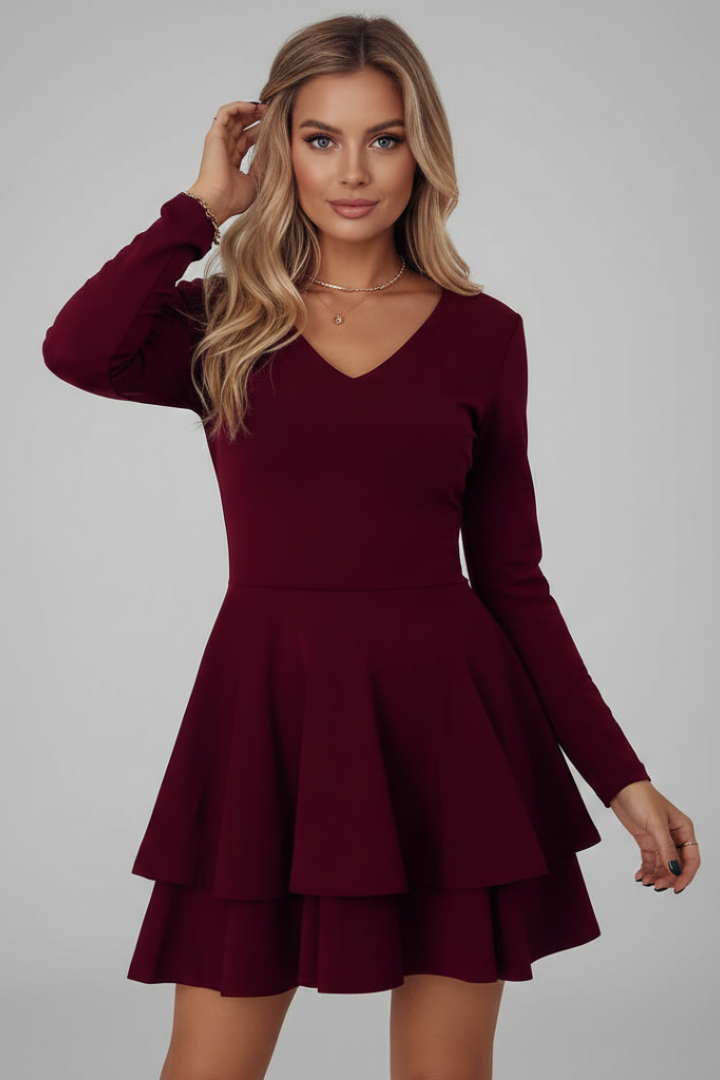 Nicoline | Women's Dress with V Neck and Tiered Skirt