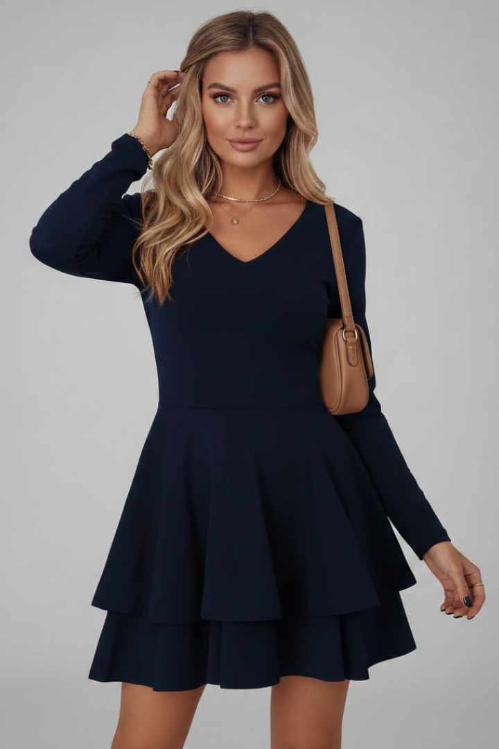 Nicoline | Women's Dress with V Neck and Tiered Skirt