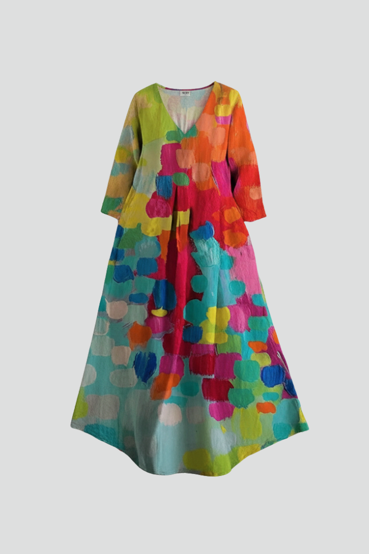 Primrose | Women's Dress with V Neckline and Printed Surface