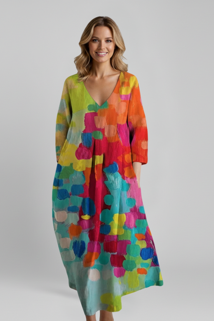 Primrose | Women's Dress with V Neckline and Printed Surface