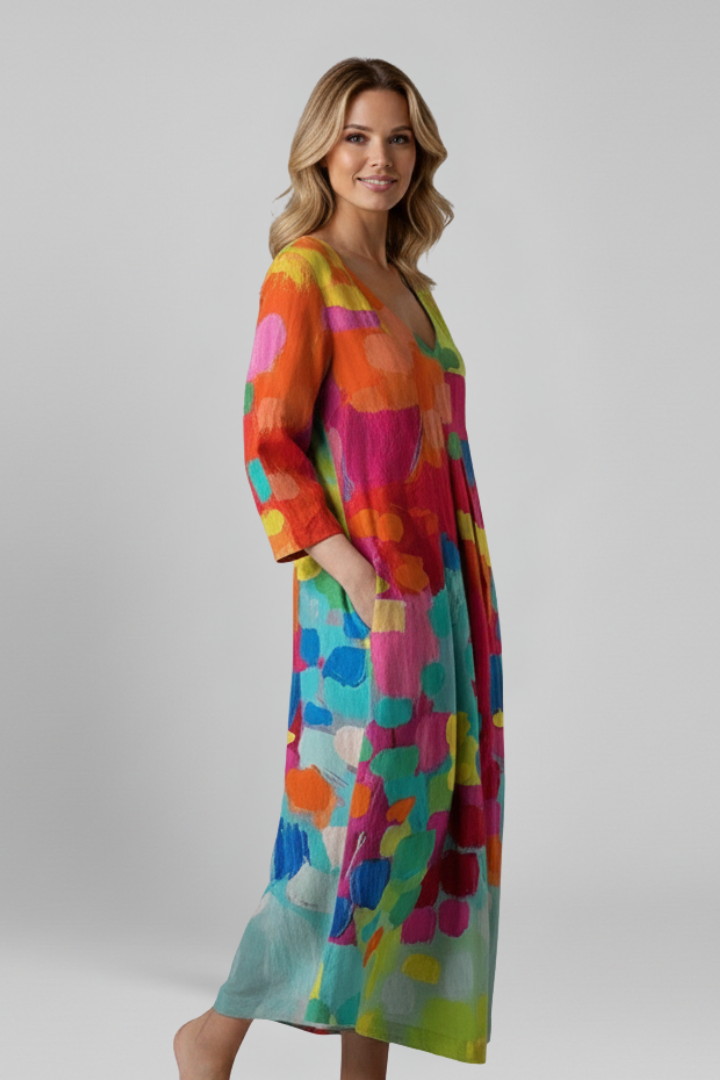 Primrose | Women's Dress with V Neckline and Printed Surface