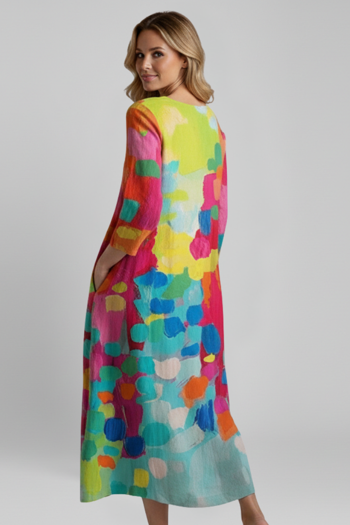 Primrose | Women's Dress with V Neckline and Printed Surface