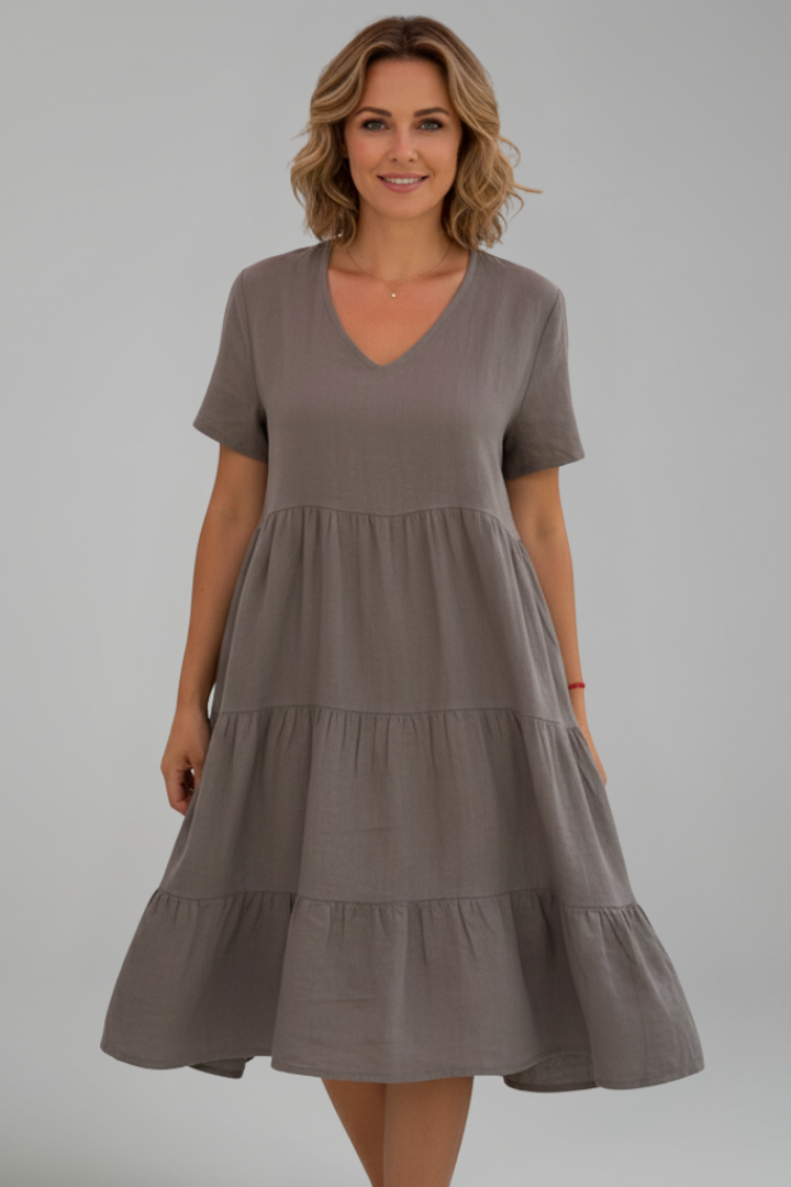 Orsola | Women's Dress with V Neckline and Short Sleeves