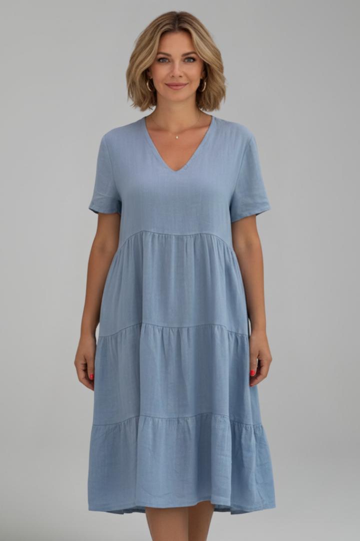 Orsola | Women's Dress with V Neckline and Short Sleeves